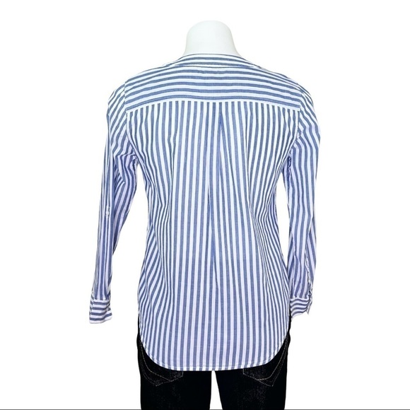 Talbots Pullover Blouse Blue Stripe Long Sleeve 100% Cotton Sp - Picture 5 of 7